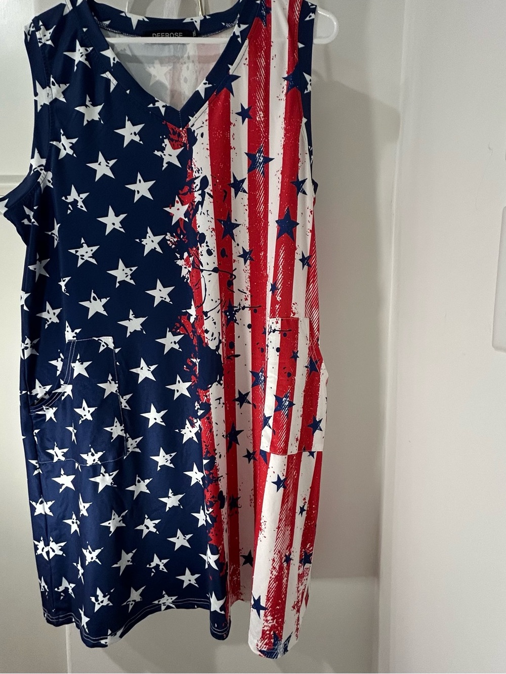 Patriotic Stars & Stripes Sleeveless Dress - Navy, Red, White Swim Cover Up